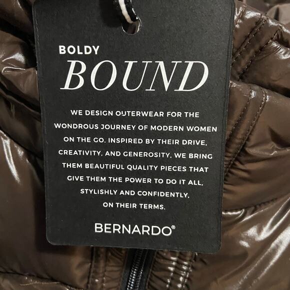 Bernardo Chocolate Hooded Water Resistant Packable Puffer Jacket, Sz M -- NWT - Picture 5 of 16